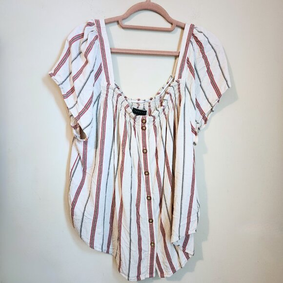 Sanctuary Coastal Boho Striped Top | Linen Blend | Flutter Sleeve | 2X - Picture 1 of 9
